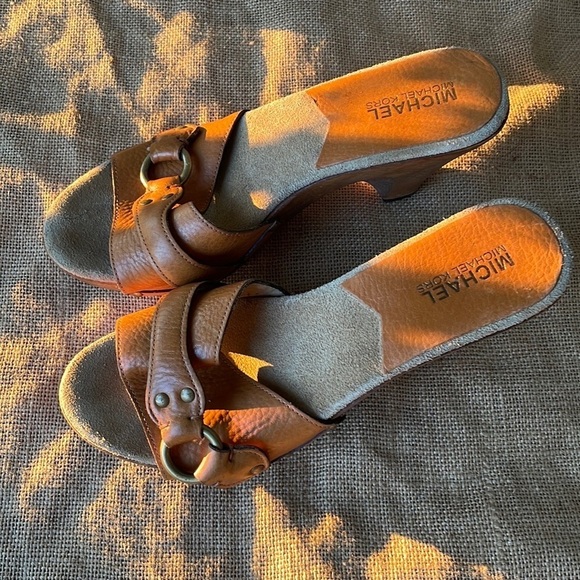 Michael Kors, brown slides, wooden retro vintage Y2K Rare Size 7 - Picture 11 of 16